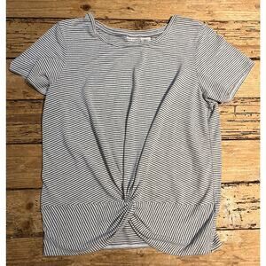 Max Studio Womens Size M Grey White Stripes Cropped Top Blouse